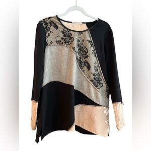 Spencer Alexis Luxurious Black and Cream Floral Blouse